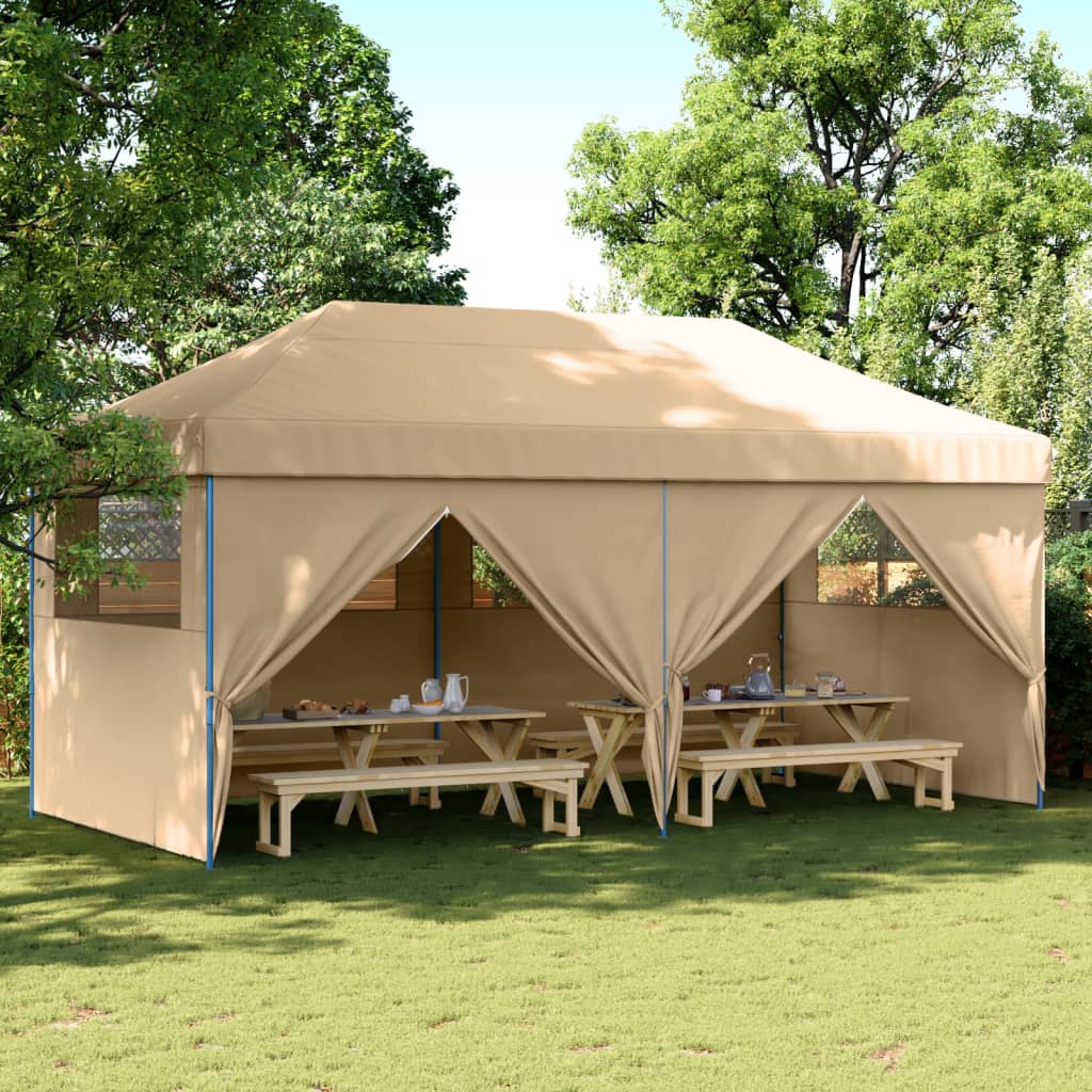 Foldable Party Tent Pop-Up with 4 Sidewalls Beige - vid-4004951 - Design Hut