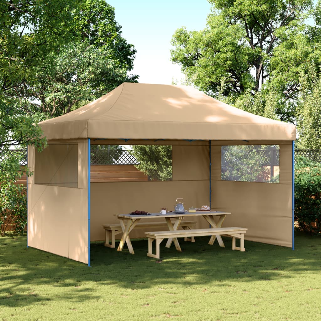 Foldable Party Tent Pop-Up with 3 Sidewalls Beige - vid-4004967 - Design Hut