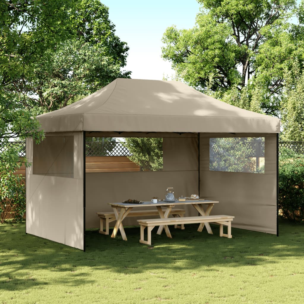 Foldable Party Tent Pop-Up with 3 Sidewalls Taupe - vid-4004970 - Design Hut