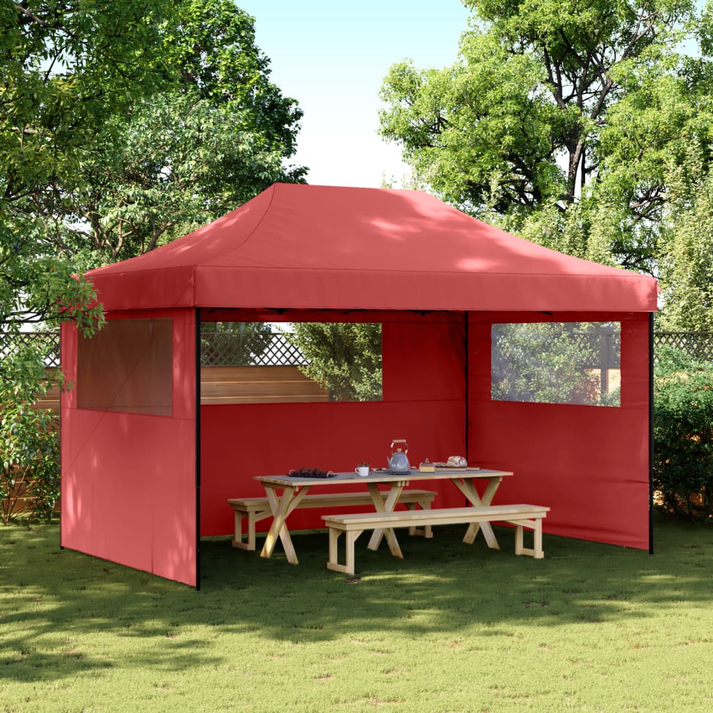Foldable Party Tent Pop-Up with 3 Sidewalls Burgundy - vid-4004971 - Design Hut