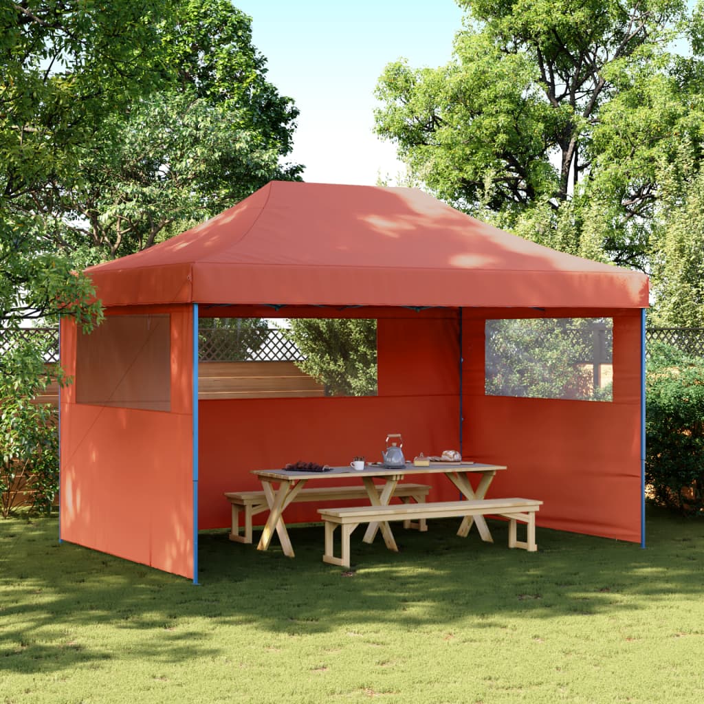 Foldable Party Tent Pop-Up with 3 Sidewalls Terracotta - vid-4004973 - Design Hut