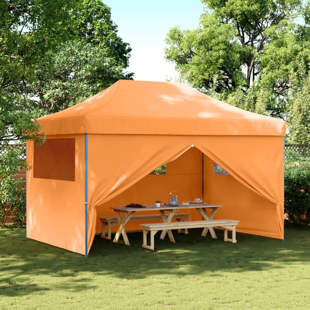 Foldable Party Tent Pop-Up with 4 Sidewalls Orange - vid-4004977 - Design Hut