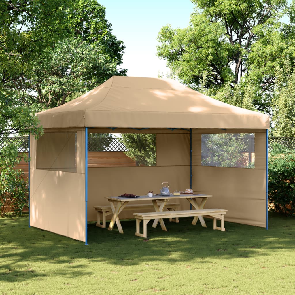 Foldable Party Tent Pop-Up with 3 Sidewalls Beige - vid-4005015 - Design Hut