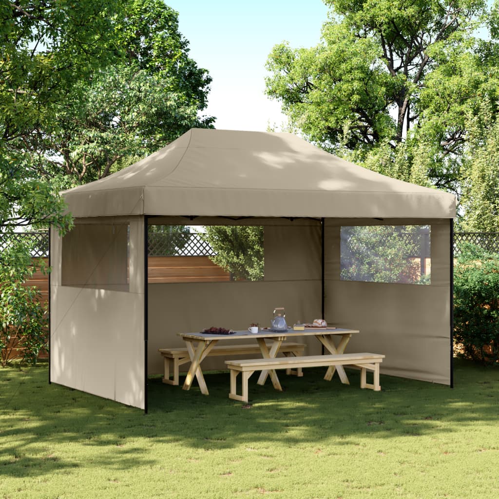 Foldable Party Tent Pop-Up with 3 Sidewalls Taupe - vid-4005018 - Design Hut