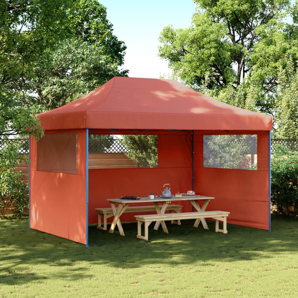Foldable Party Tent Pop-Up with 3 Sidewalls Terracotta - vid-4005021 - Design Hut