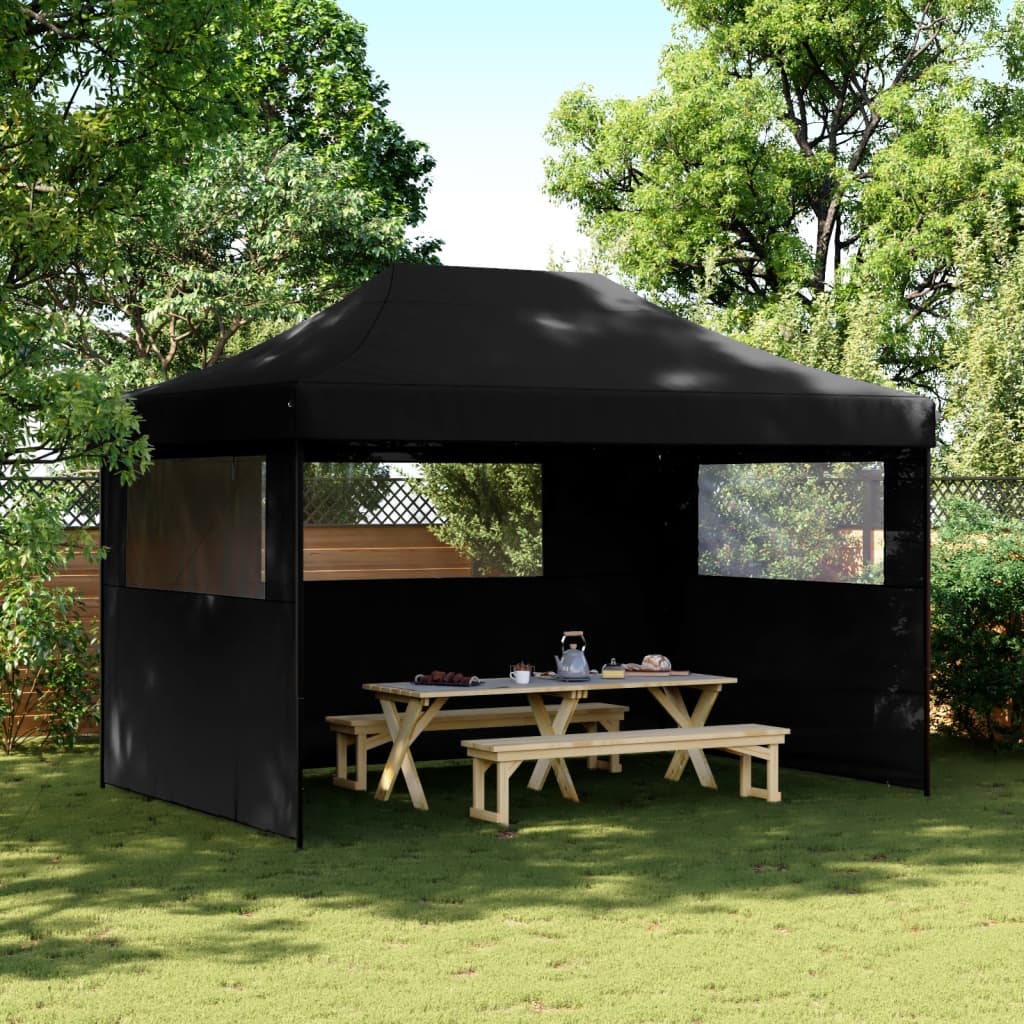 Foldable Party Tent Pop-Up with 3 Sidewalls Black - vid-4005022 - Design Hut