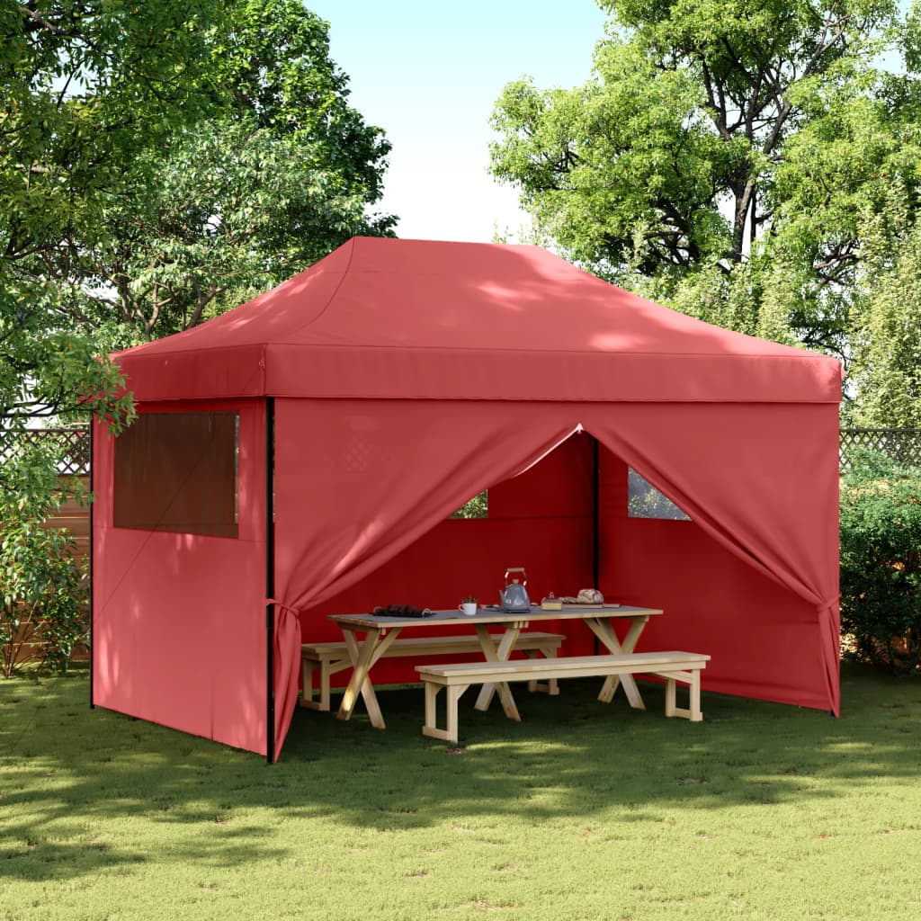 Foldable Party Tent Pop-Up with 4 Sidewalls Burgundy - vid-4005027 - Design Hut