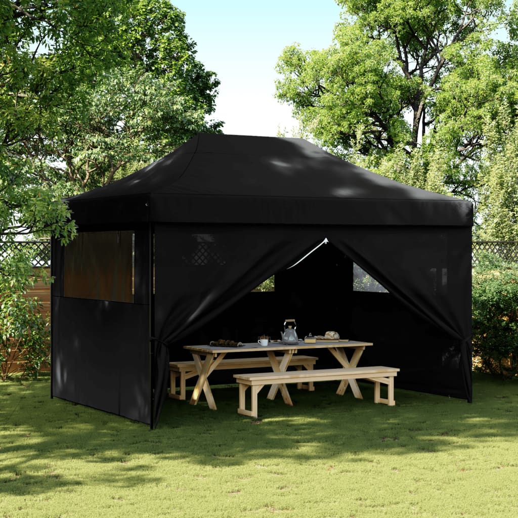 Foldable Party Tent Pop-Up with 4 Sidewalls Black - vid-4005030 - Design Hut