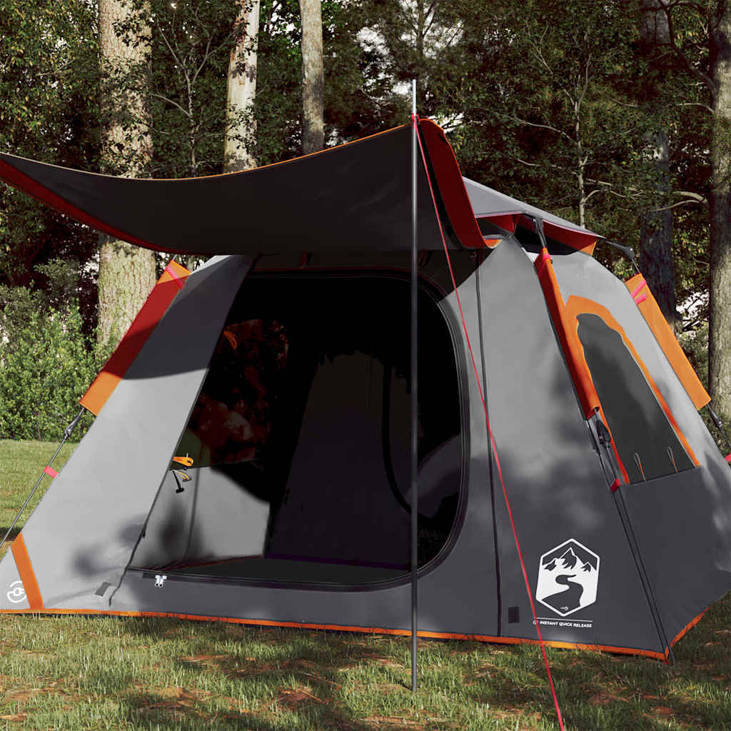 Camping Tent Dome 4-Person Grey and Orange Quick Release - The Home Maker