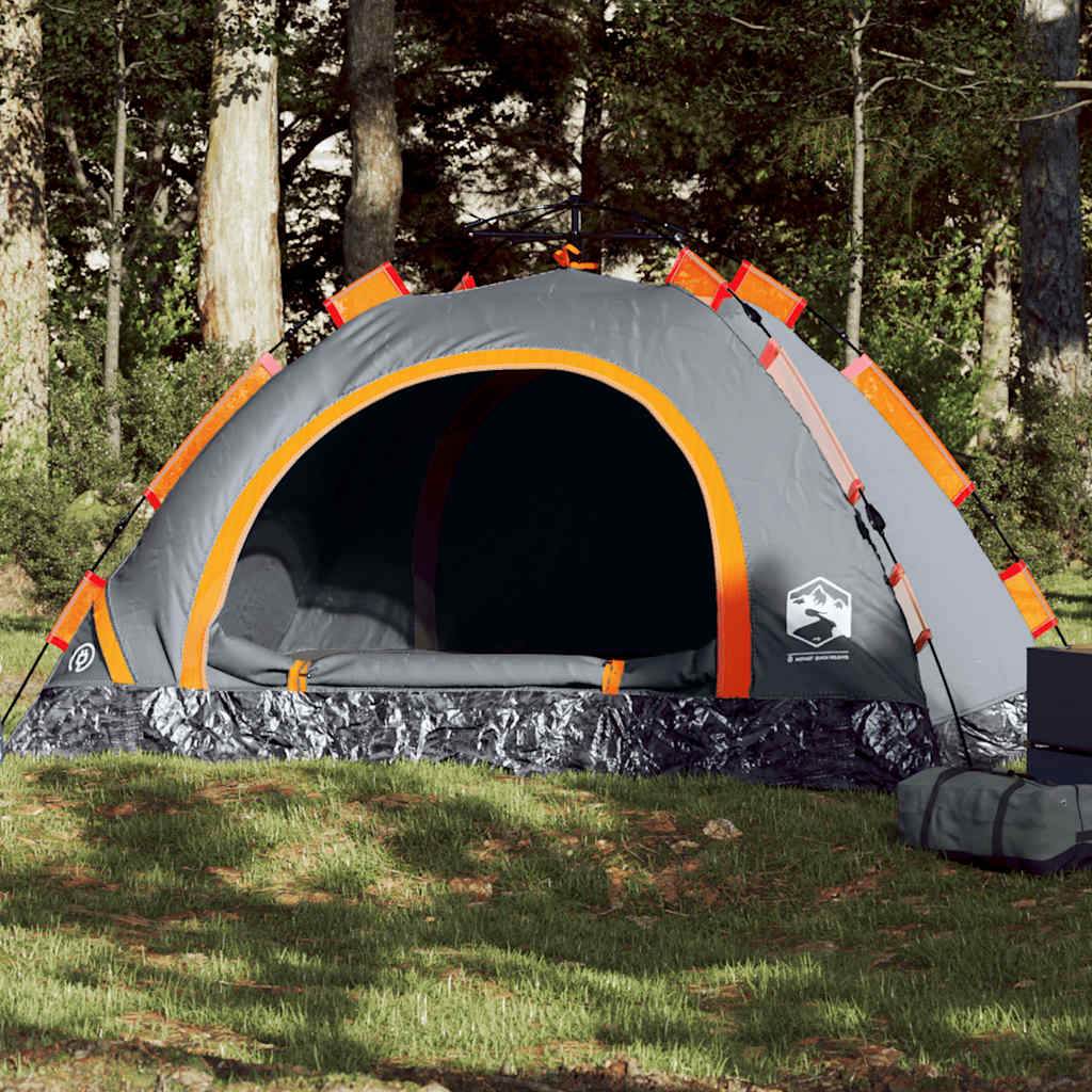 Camping Tent 3-Person Grey and Orange Quick Release - Charlotte Dunes