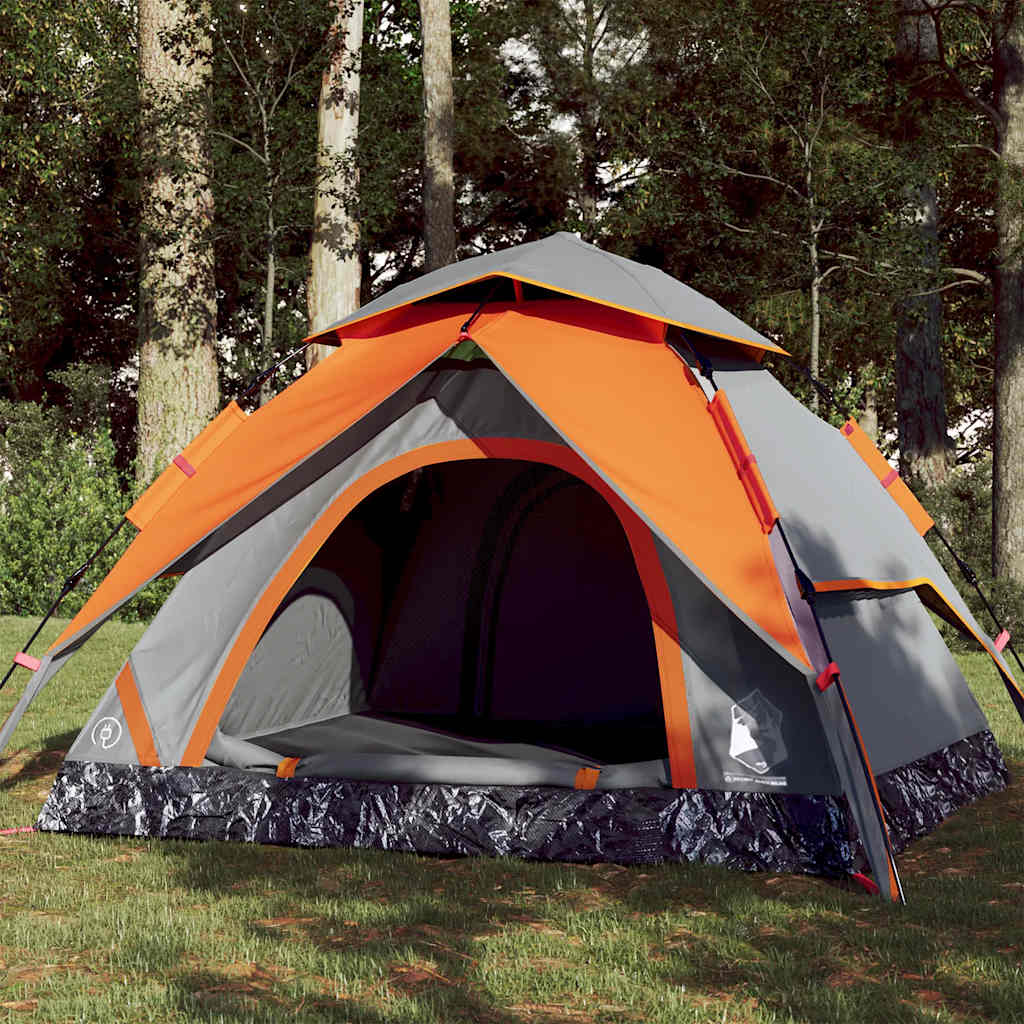 Camping Tent Dome 4-Person Grey and Orange Quick Release - Direct Imports