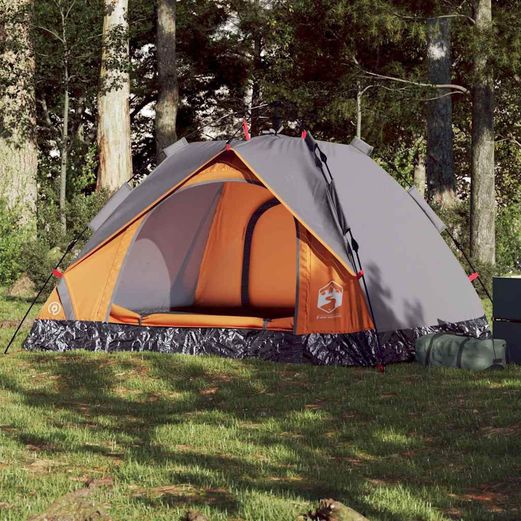 Camping Tent Dome 3-Person Grey and Orange Quick Release - Charlotte Dunes
