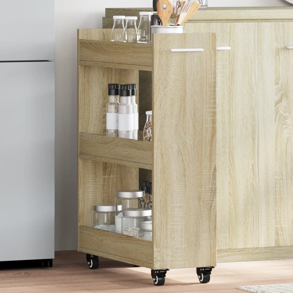 Cabinet with Wheels Sonoma Oak 60x22x79 cm Engineered Wood - R and M Furniture