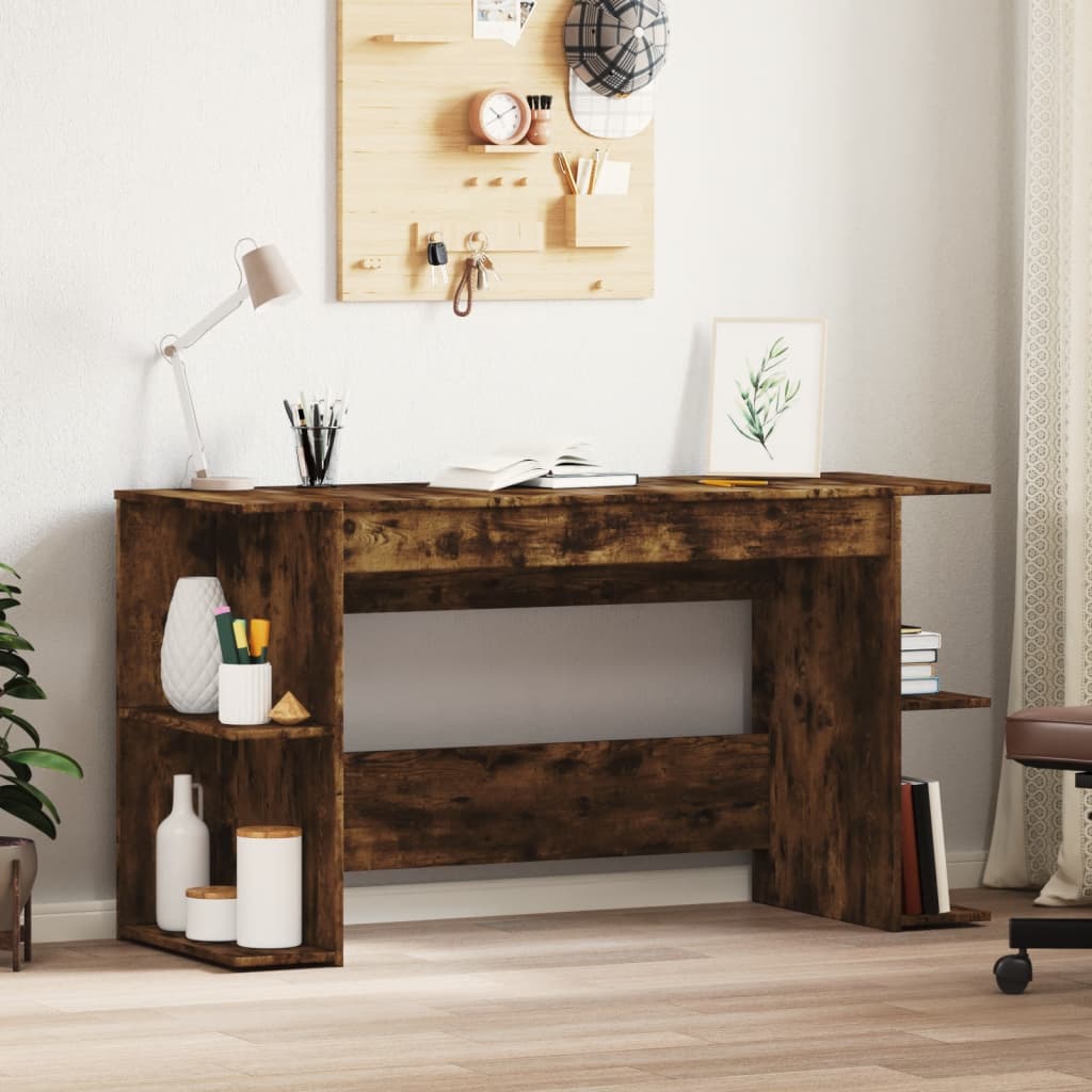 Desk Smoked Oak 140x50x75 cm Engineered Wood - Decor Base