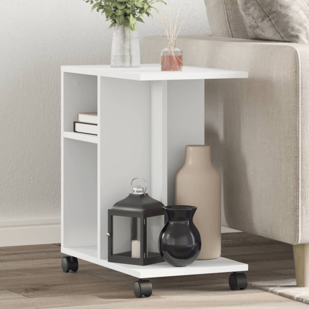 Side Table with Wheels White 50x30x55 cm Engineered Wood - Discount Dealers
