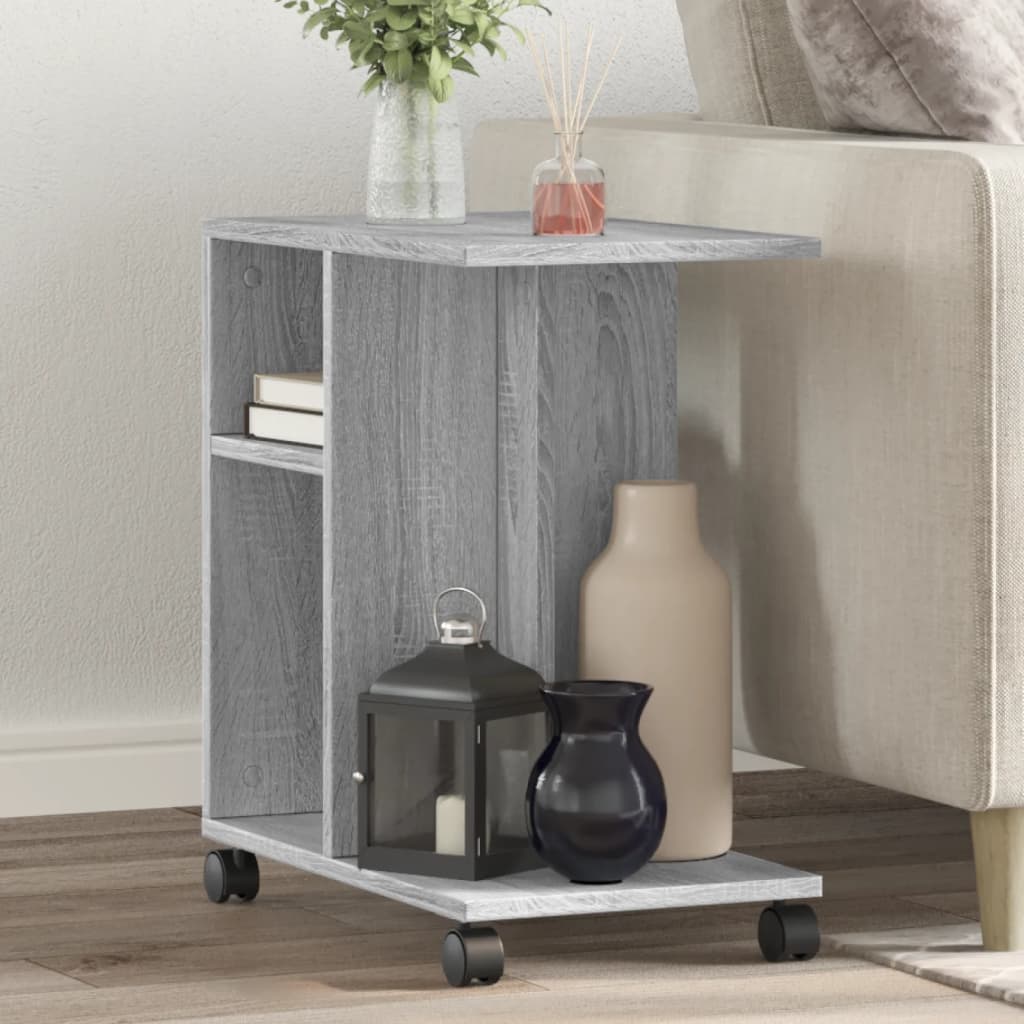 Side Table with Wheels Grey Sonoma 50x30x55 cm Engineered Wood - Discount Dealers