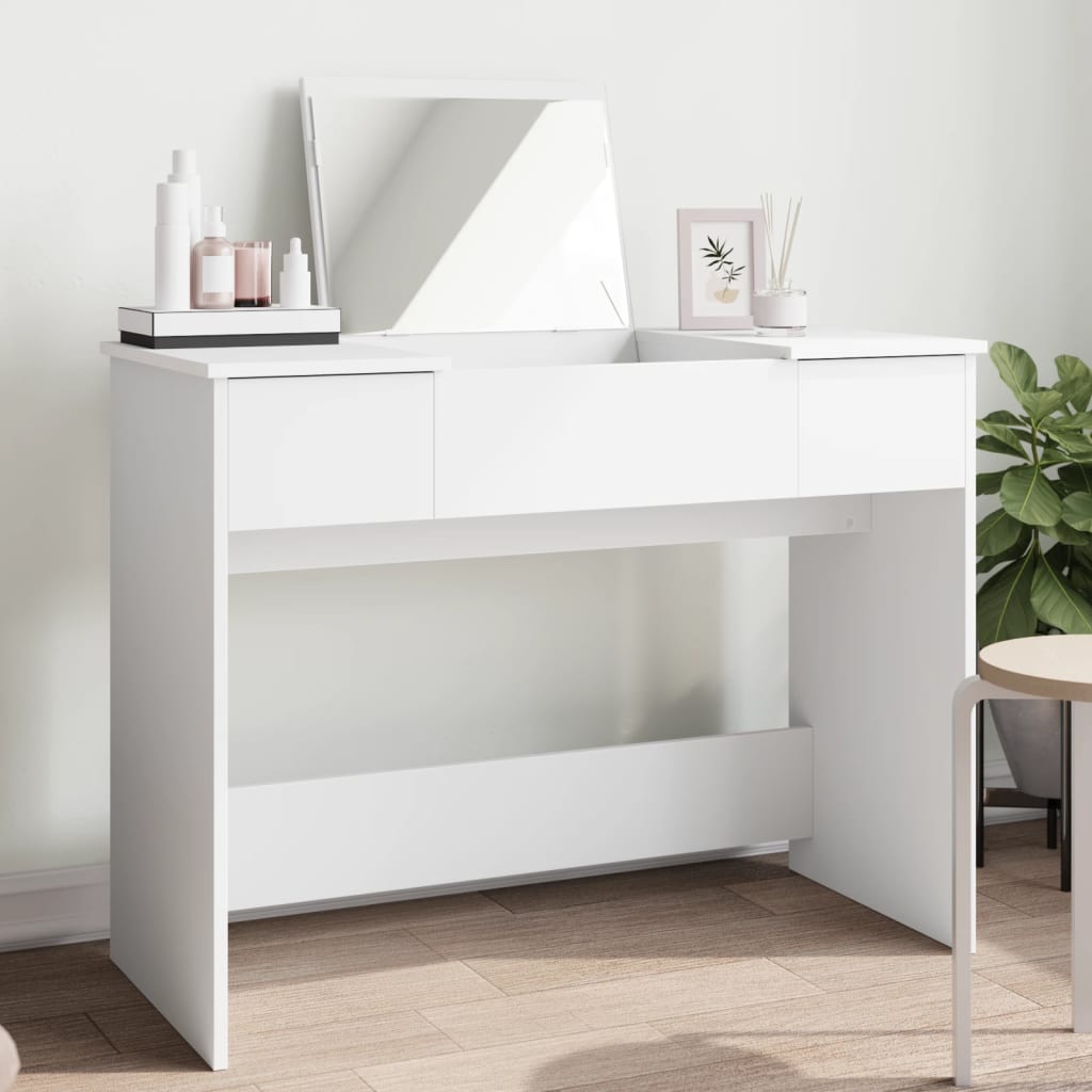 Dressing Table with Mirror White 100x45x76 cm - Decor Base