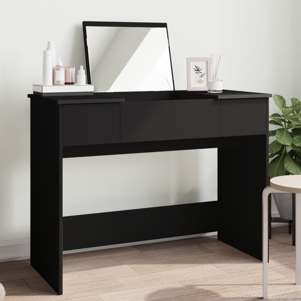 Dressing Table with Mirror Black 100x45x76 cm - R and M Furniture