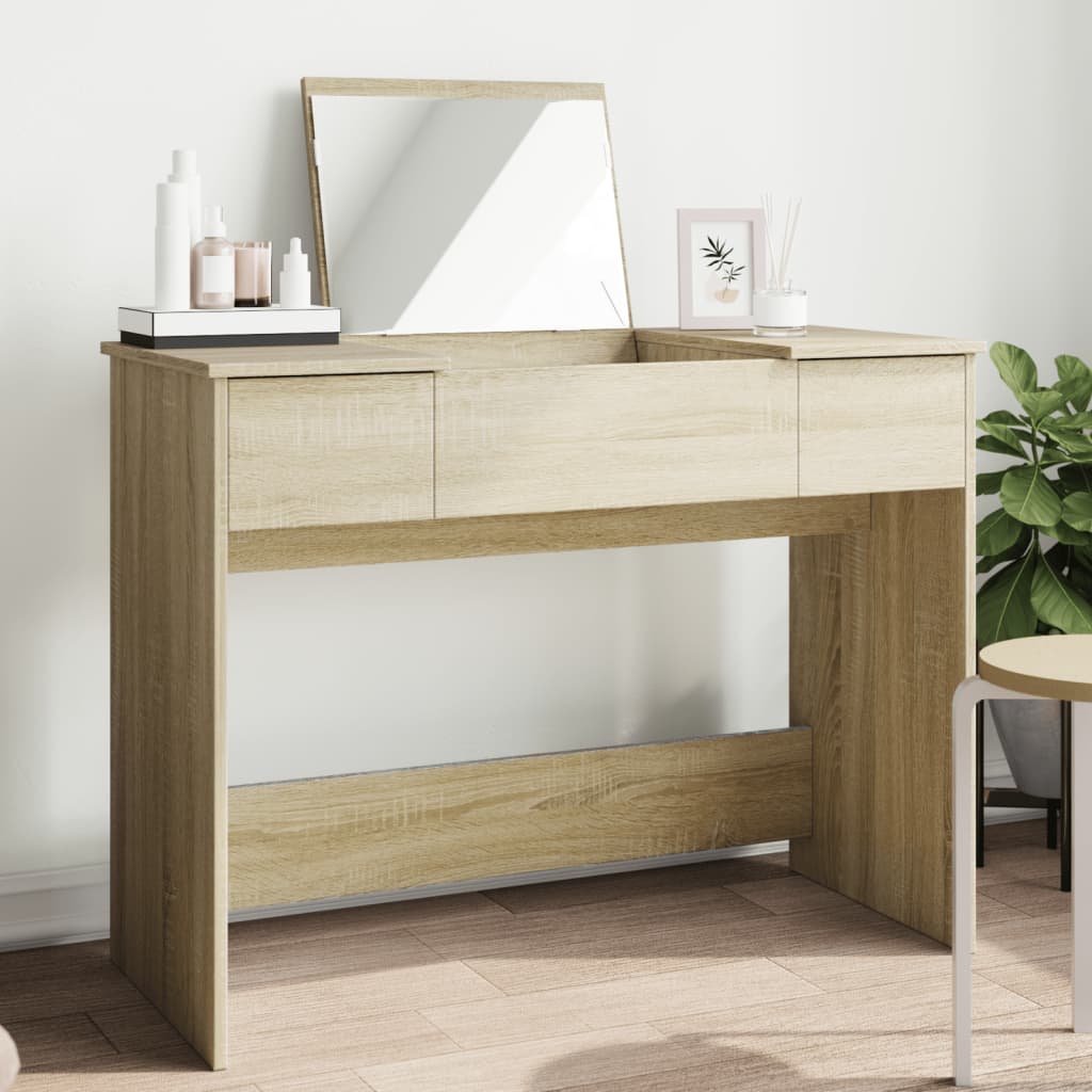 Dressing Table with Mirror Sonoma Oak 100x45x76 cm - Decor Base