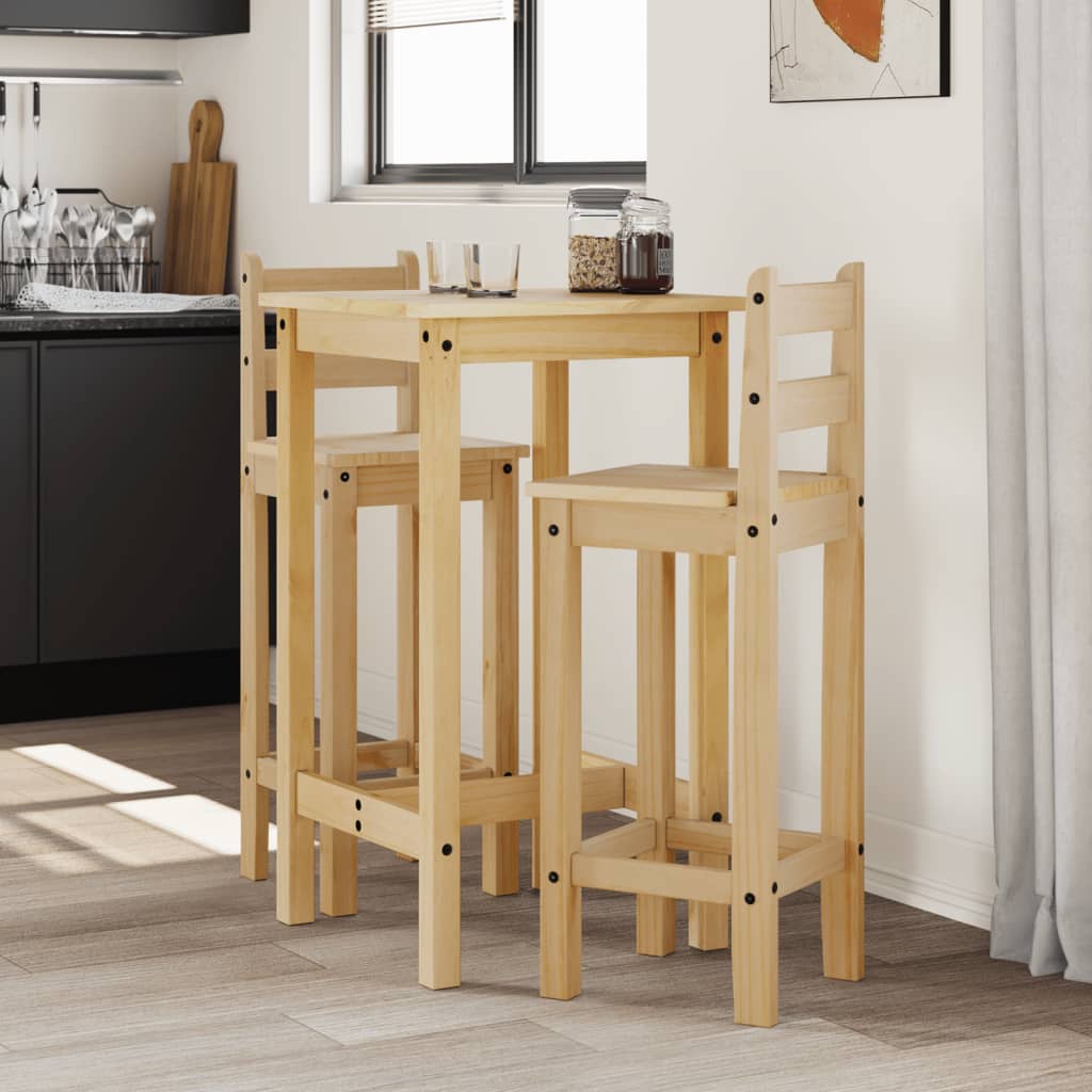 3 Piece Bar Set Solid Wood Pine - Charlotte Dunes