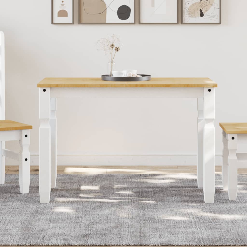 Dining Table Corona White 112x60x75 cm Solid Wood Pine - Decor Base