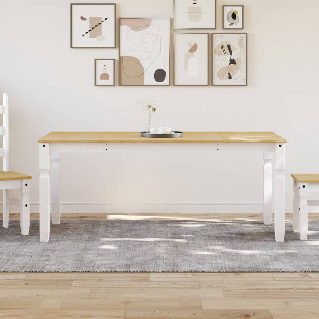 Dining Table Corona White 180x90x75 cm Solid Wood Pine - Decor Base