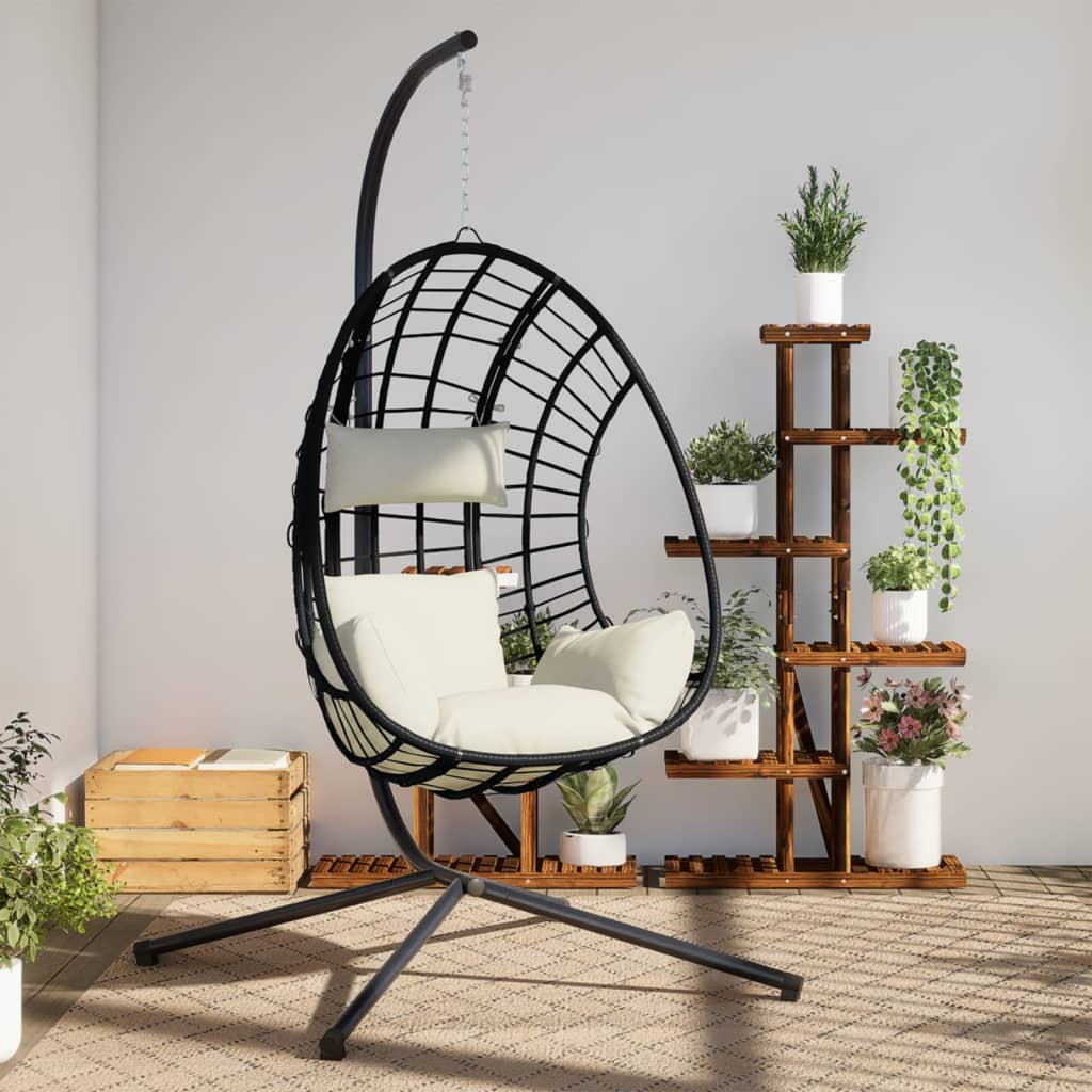 Hanging Egg Chair with Stand Beige Rattan and Steel - Charlotte Dunes