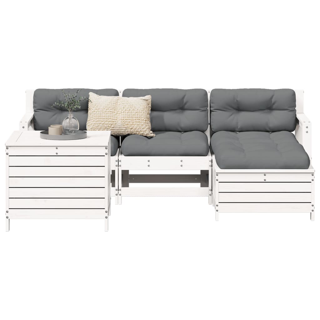 5 Piece Garden Sofa Set White Solid Wood Pine - vid-3250505 - Decor Base