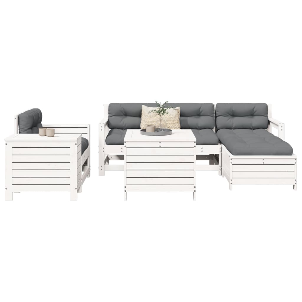 7 Piece Garden Sofa Set White Solid Wood Pine - Discount Dealers