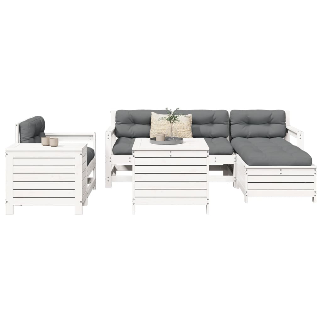 7 Piece Garden Sofa Set White Solid Wood Pine - vid-3250553 - Decor Base