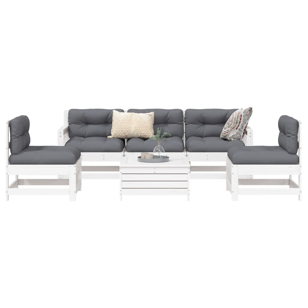 6 Piece Garden Sofa Set White Solid Wood Pine - vid-3250749 - Decor Base