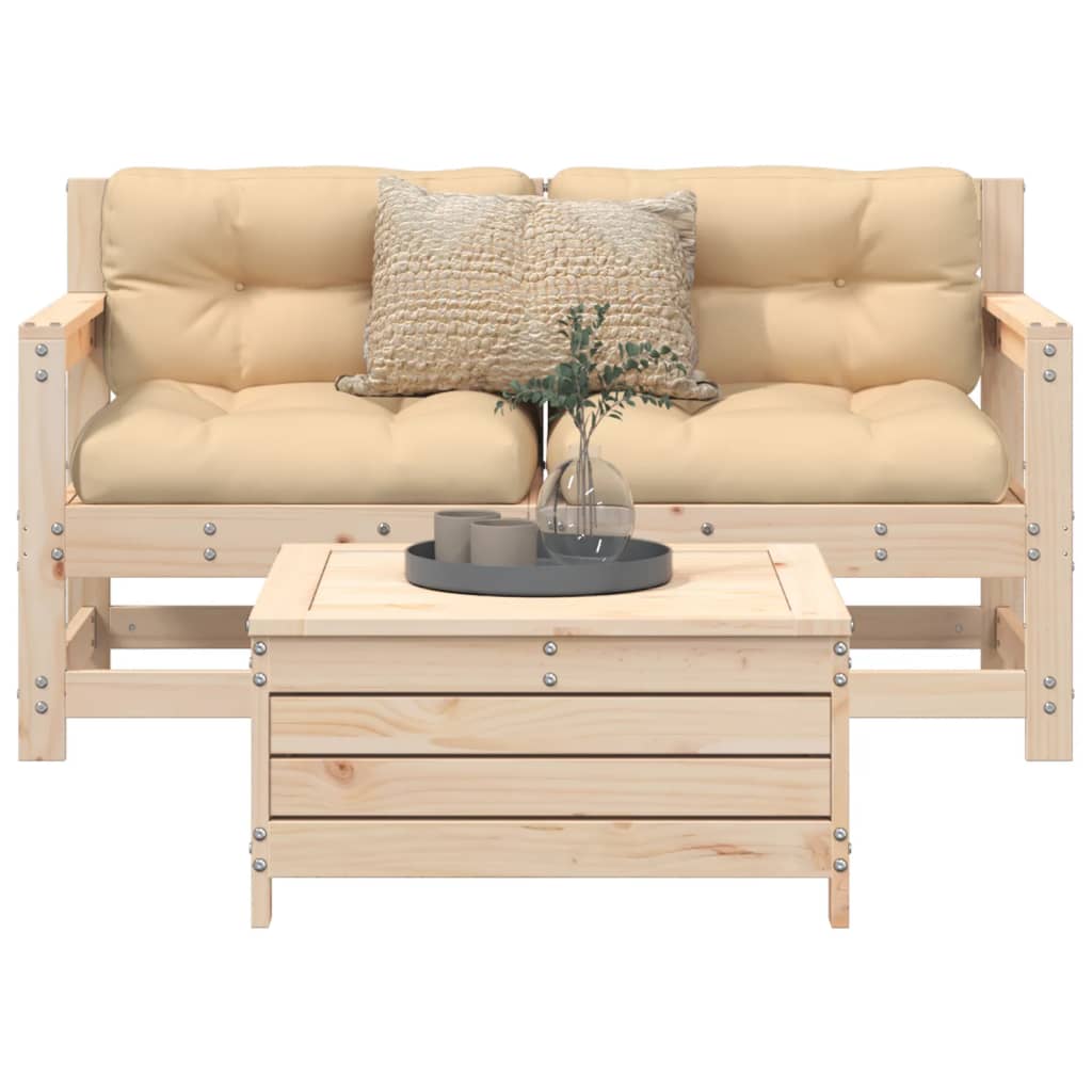 3 Piece Garden Sofa Set Solid Wood Pine - vid-3250760 - Decor Base