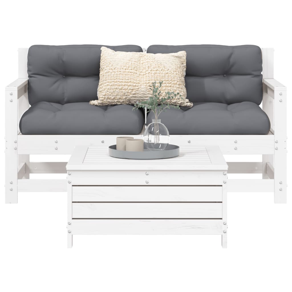 3 Piece Garden Sofa Set White Solid Wood Pine - vid-3250761 - Decor Base