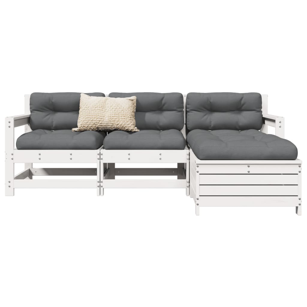 4 Piece Garden Sofa Set White Solid Wood Pine - vid-3250801 - Decor Base