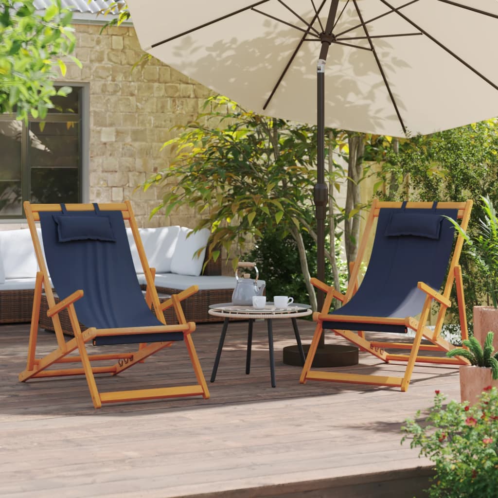 Folding Beach Chairs 2 pcs Blue Fabric - vid-3214481 - Direct Imports