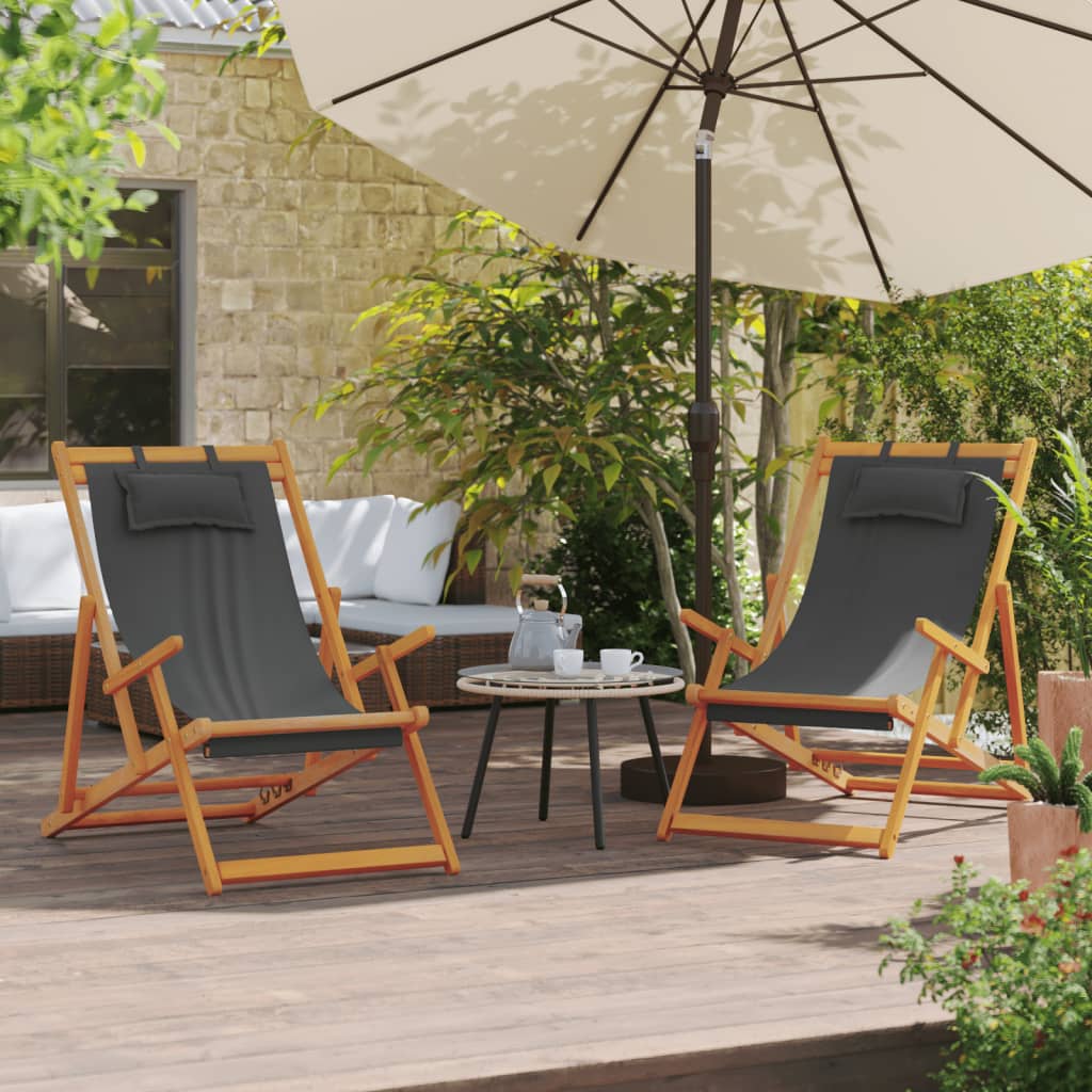 Folding Beach Chairs 2 pcs Grey Fabric - vid-3214482 - Direct Imports