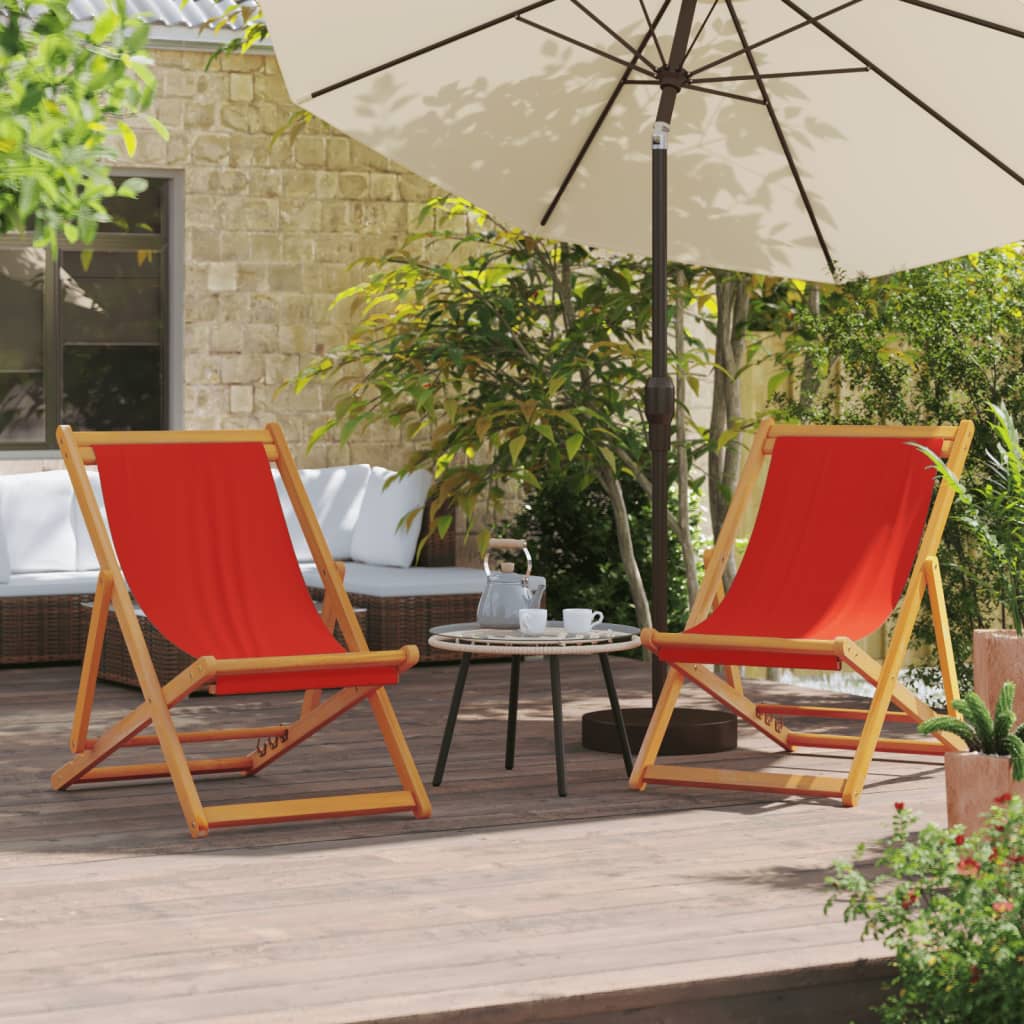 Folding Beach Chairs 2 pcs Red Fabric - Direct Imports