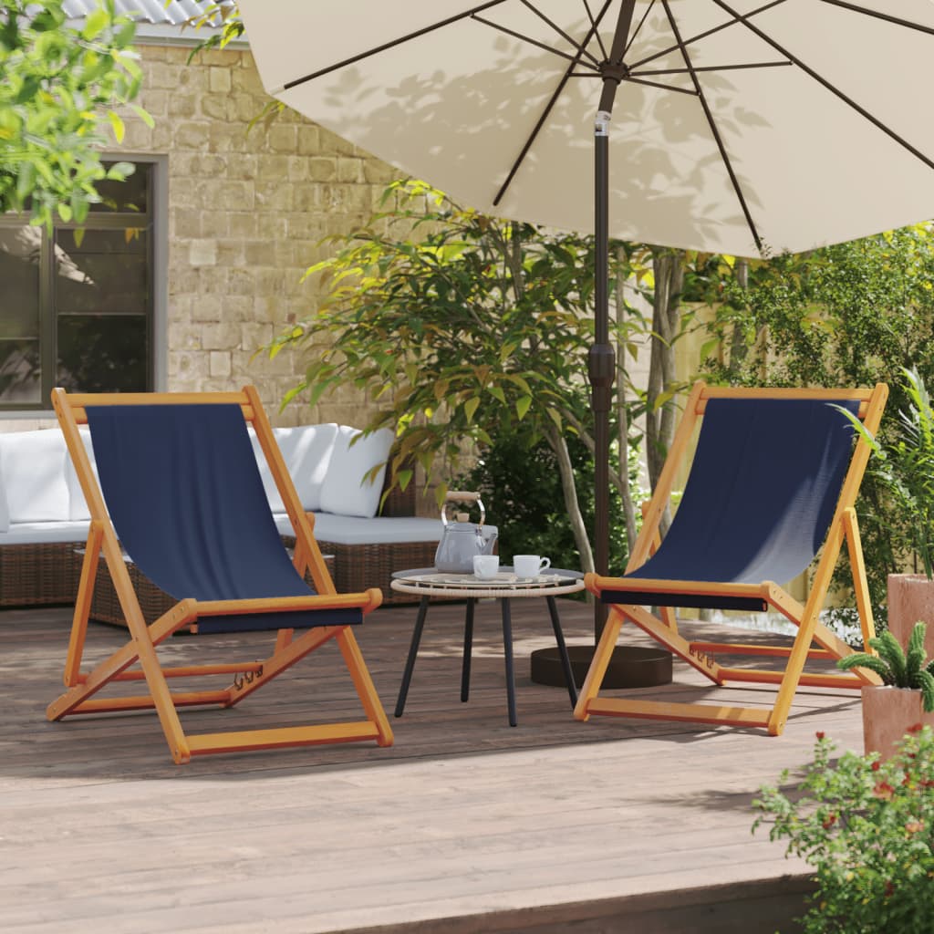 Folding Beach Chairs 2 pcs Blue Fabric - vid-3214492 - Direct Imports