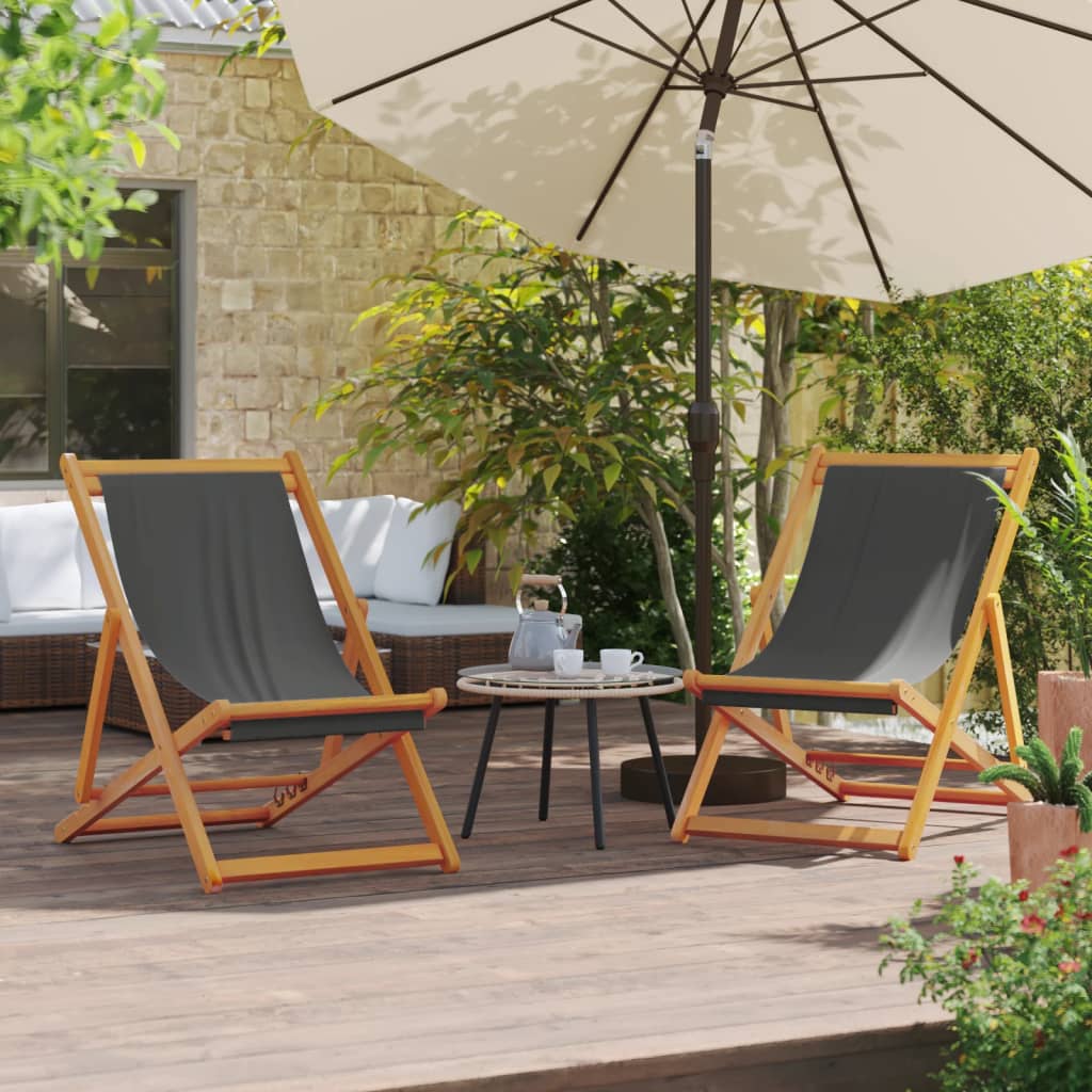 Folding Beach Chairs 2 pcs Grey Fabric - vid-3214493 - Direct Imports