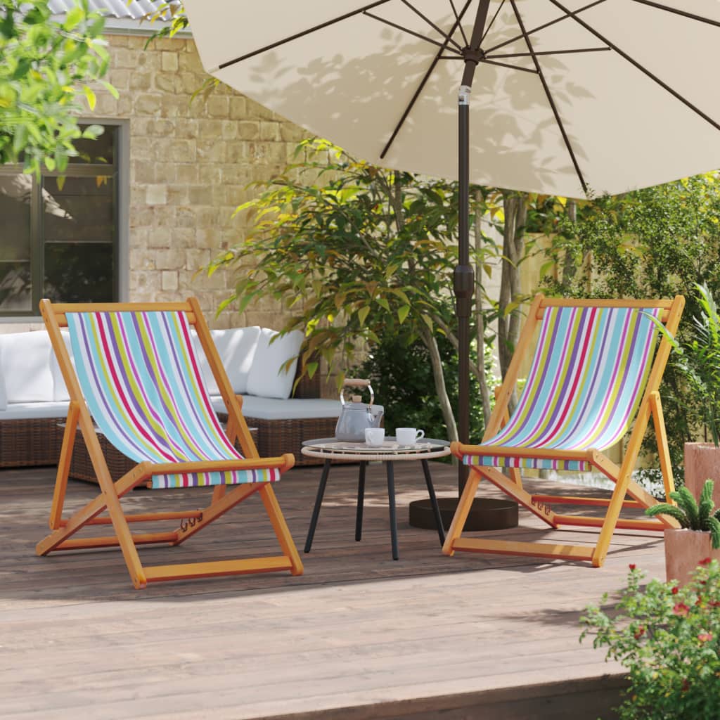 Folding Beach Chairs 2 pcs Multicolour Fabric - vid-3214494 - Direct Imports