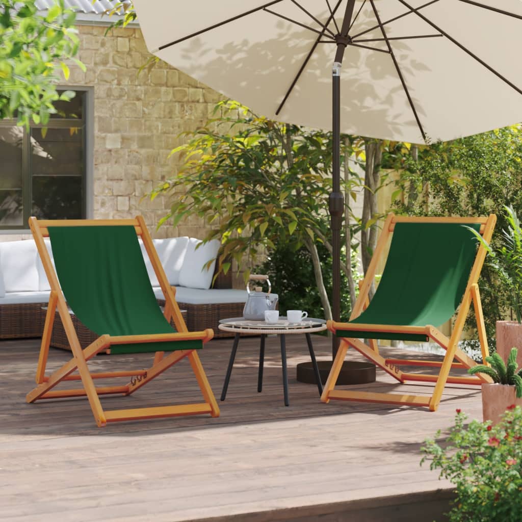 Folding Beach Chairs 2 pcs Green Fabric - Direct Imports