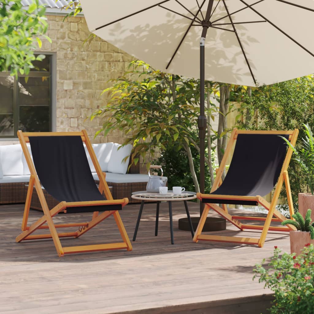 Folding Beach Chairs 2 pcs Black Fabric - Direct Imports