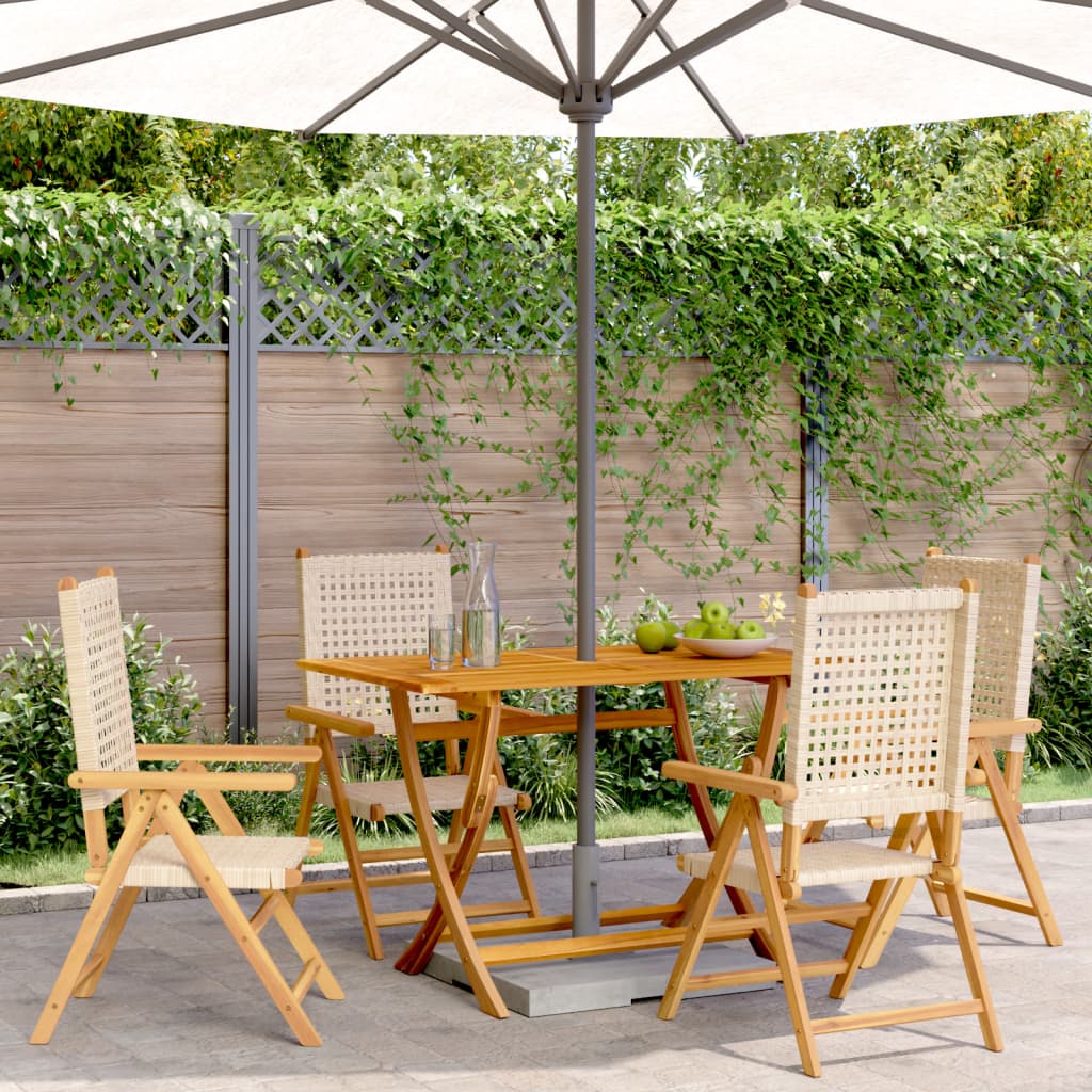 Reclining Garden Chairs 4 Pieces Beige Poly Rattan and Solid Wood - All Things Good