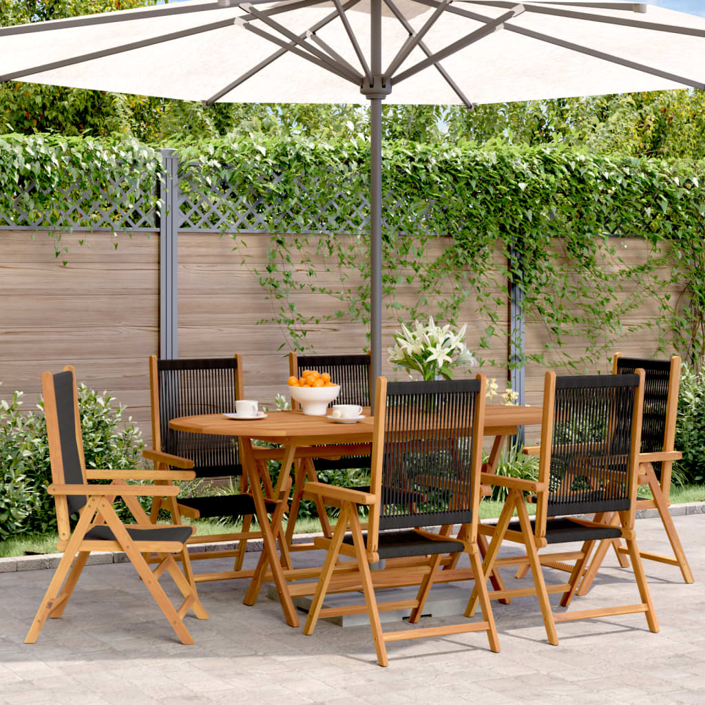 Reclining Garden Chairs 6 pcs Black Solid Wood Acacia - Charlotte Dunes