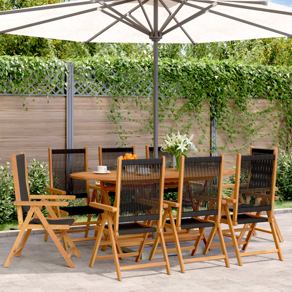 Reclining Garden Chairs 8 pcs Black Solid Wood Acacia - Charlotte Dunes