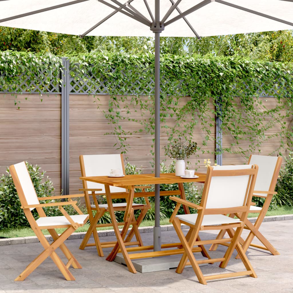 Folding Garden Chairs 4 pcs Cream White Fabric and Solid Wood - vid-3214574 - Direct Imports