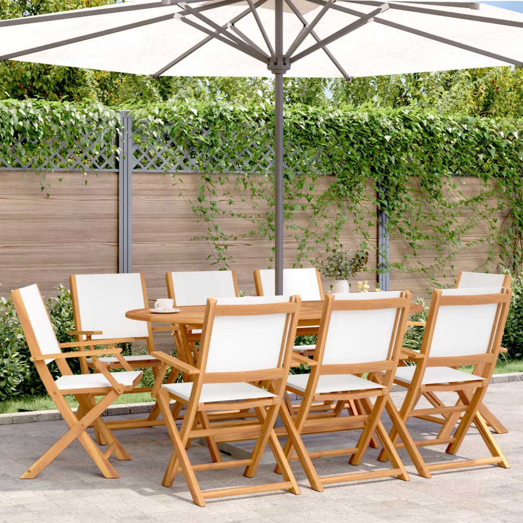 Folding Garden Chairs 8 pcs Cream White Fabric and Solid Wood - vid-3214576 - Direct Imports