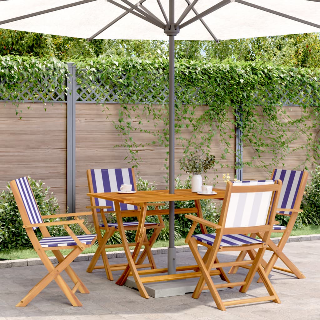 Folding Garden Chairs 4 pcs Blue and White Fabric and Solid Wood - vid-3214589 - Direct Imports