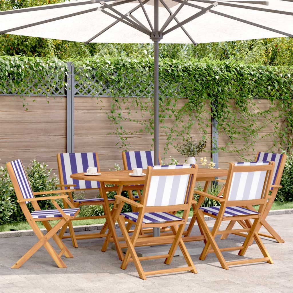 Folding Garden Chairs 6 pcs Blue and White Fabric and Solid Wood - vid-3214590 - Direct Imports
