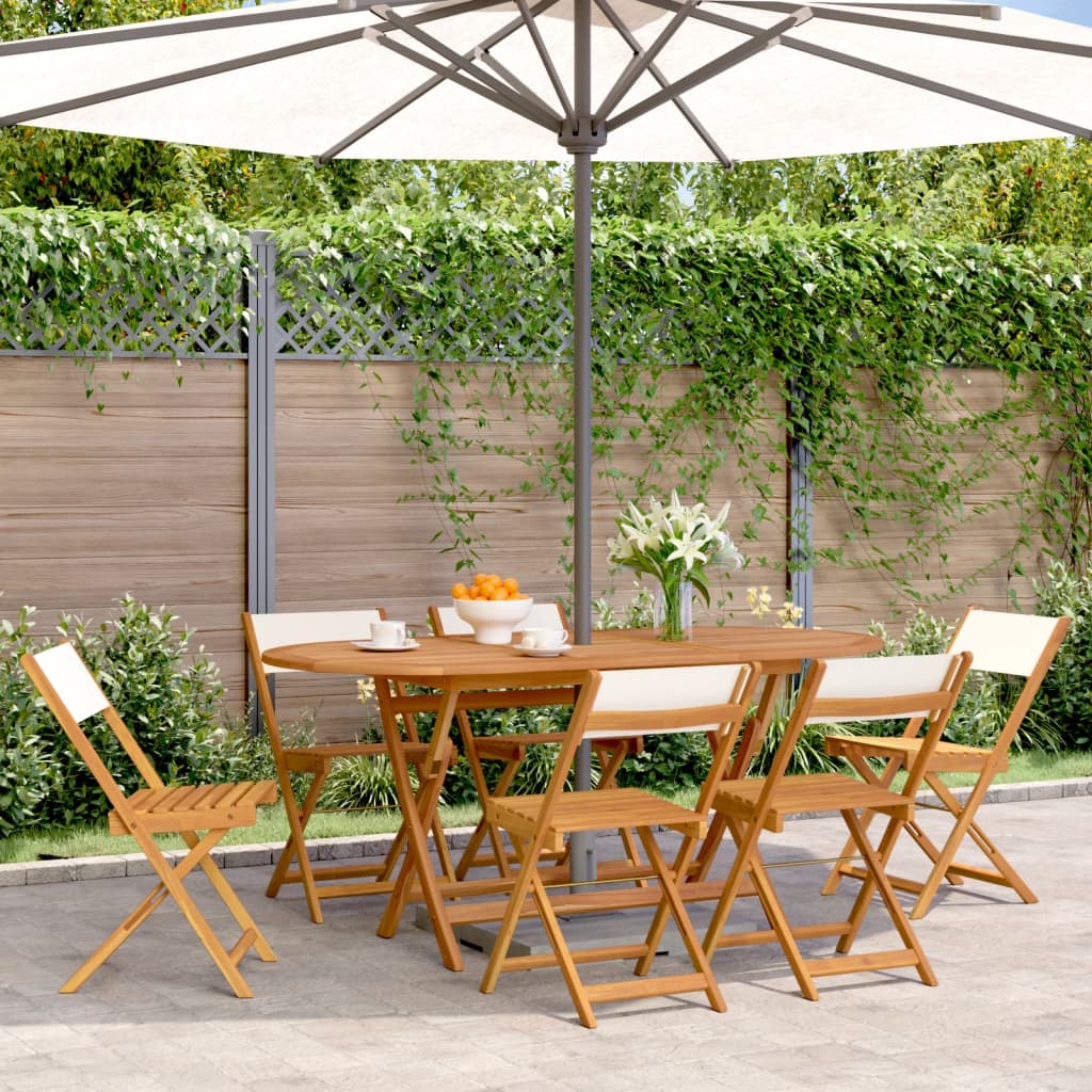 Folding Garden Chairs 6 pcs Cream White Fabric and Solid Wood - vid-3214611 - Brittle & Co